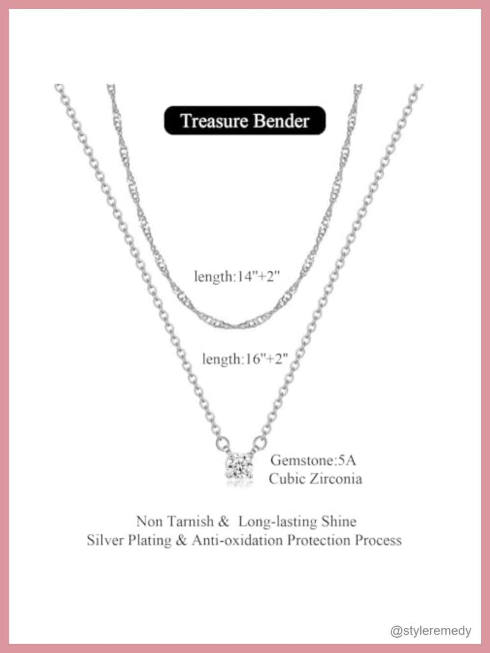 Layered Gold Plated Necklace with Cubic Zirconia Pendant, 14k Real Gold Plated - Picture 3 of 6